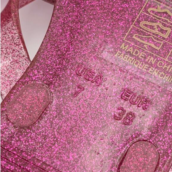 Jeffrey Campbell Fleuris Jelly Flip Flop Thong Sandal Pink Glitter Size US7 EU38 - Picture 9 of 11